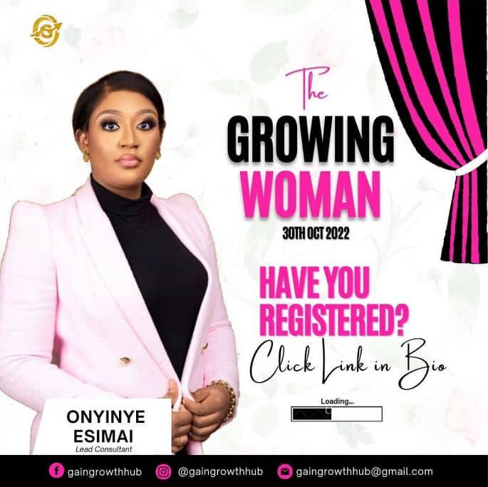 The Growing Woman Conference 2022 Banner of Coach Onyinye Esimai